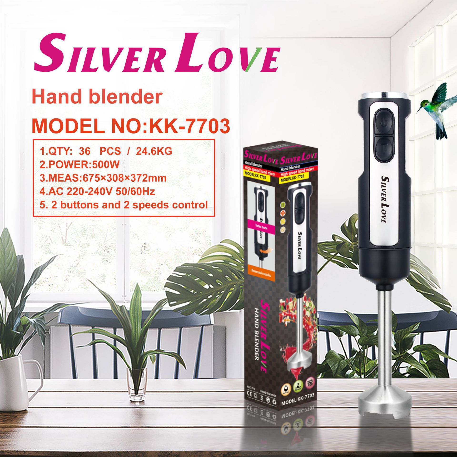 European standard cross-border trade portable household kitchen blender, handheld electric stainless steel cooking stick blender, electric Z209 pic 1