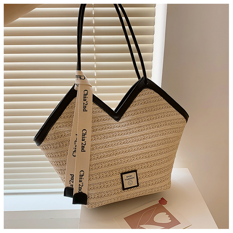 大容量托特包包女2025新款潮复古手提草编包百搭单肩编织包通勤包详情38