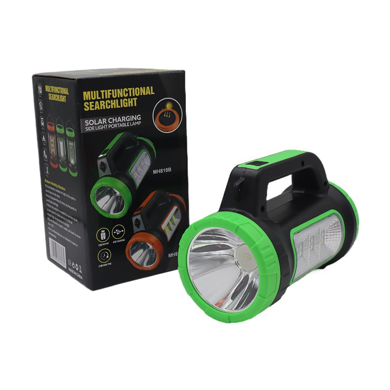 New cross-border solar LED high-intensity portable light with side light, USB charging, outdoor searchlight, night fishing emergency flashlight pic 6