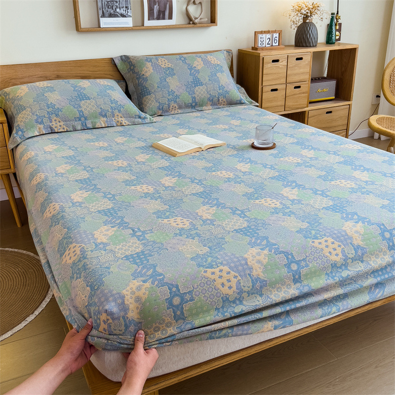 Pure cotton yarn-dyed jacquard double-layer gauze bed cover, single piece of all-cotton gauze mattress protective cover, bedspread, bed cover, single piece of bedding pic 127