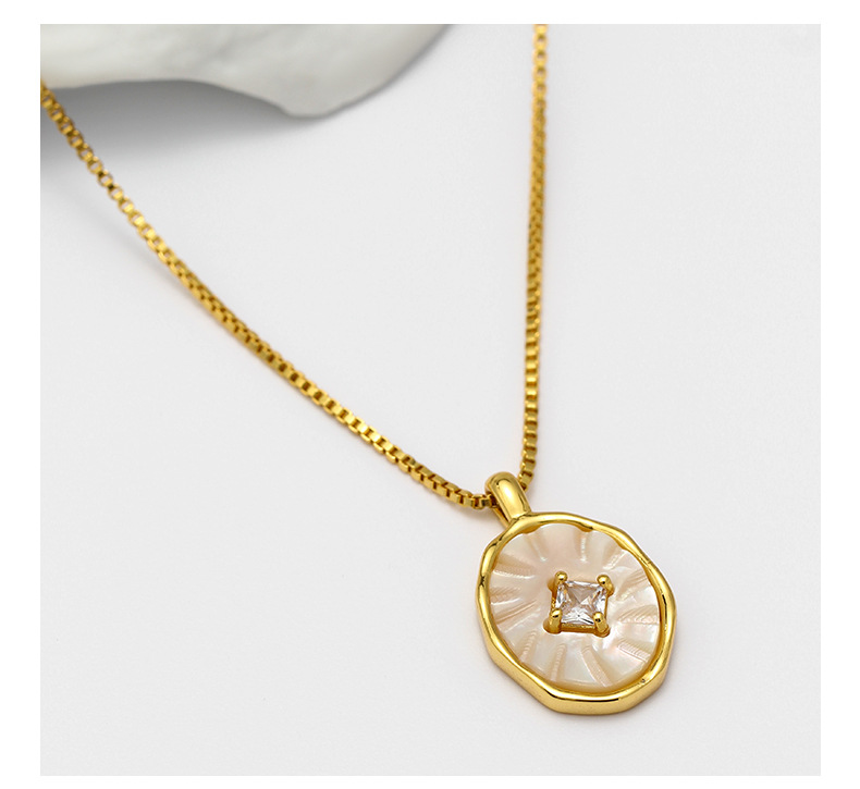 韩系贝壳吊坠项链锆石黄铜镀18k金锁骨链小众设计气质百搭项链女详情19