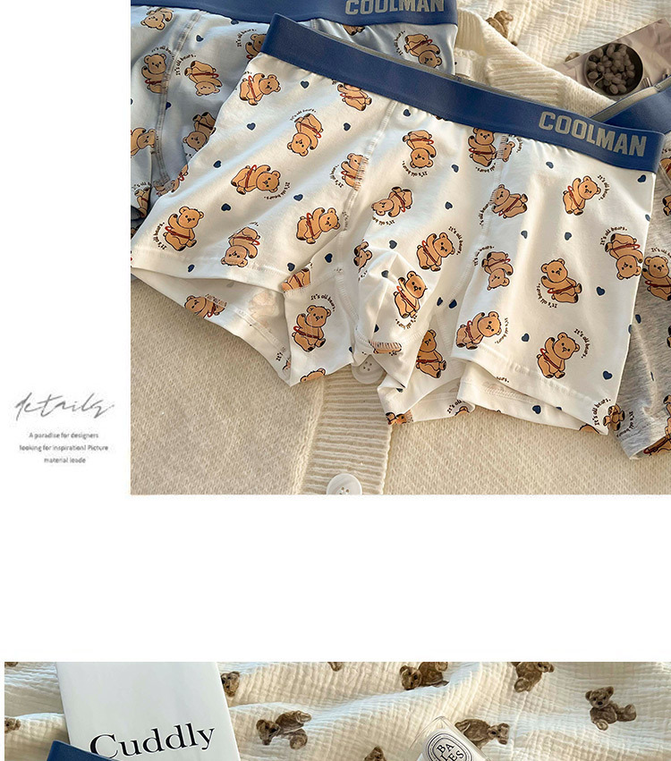 熊熊男友可爱卡通男士内裤无痕棉柔高弹舒适透气中腰平角四角裤详情15
