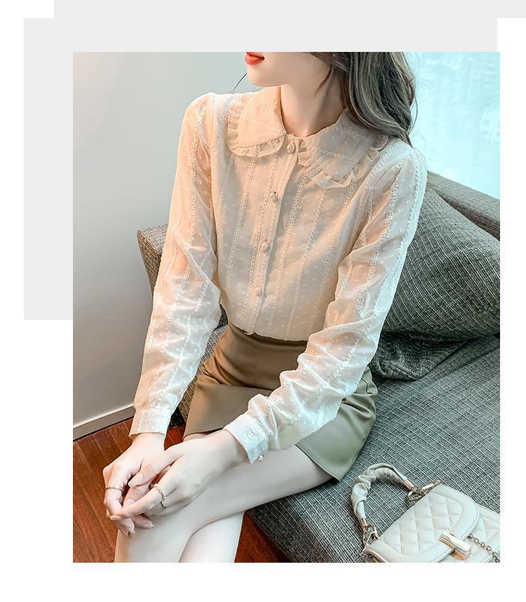 洋气蕾丝雪纺衫女长袖2025秋冬新款加绒加厚打底衫木耳边翻领衬衫详情20