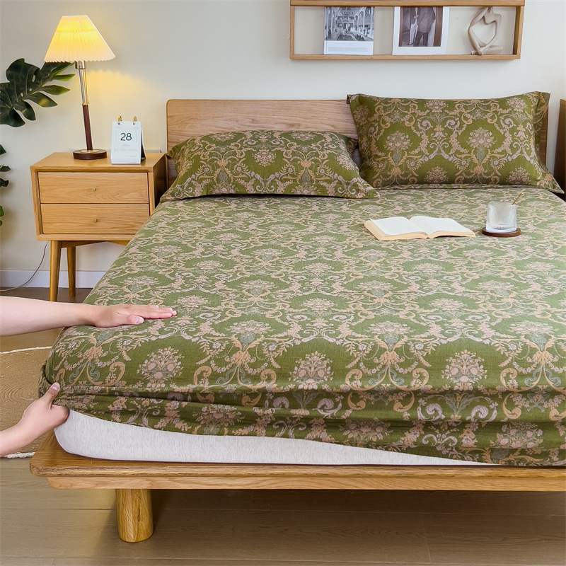 Pure cotton yarn-dyed jacquard double-layer gauze bed cover, single piece of all-cotton gauze mattress protective cover, bedspread, bed cover, single piece of bedding pic 102