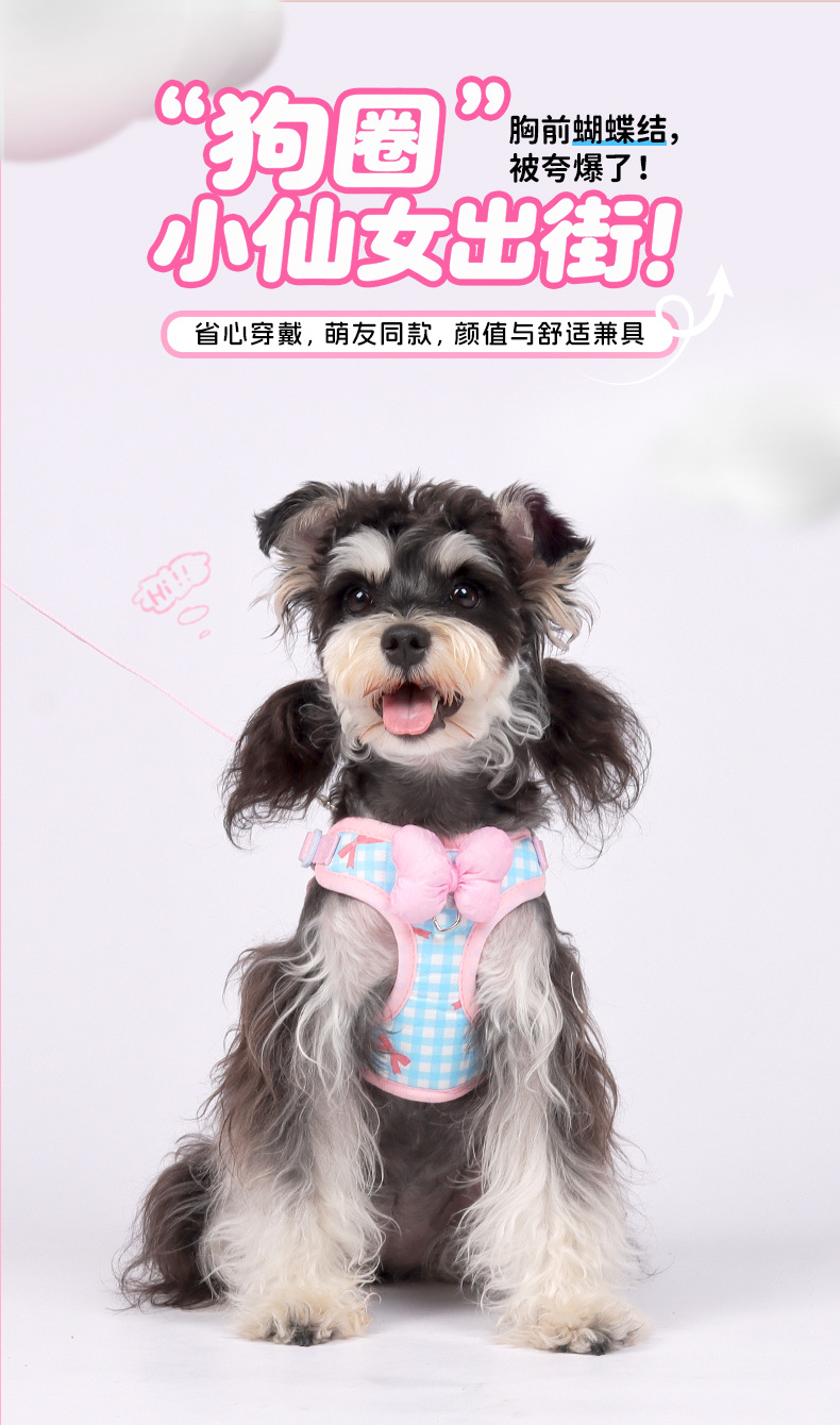 New dog leash, pet puppy chest strap, Bichon Shiba Inu, Schnauzer breathable outdoor dog leash pic 3