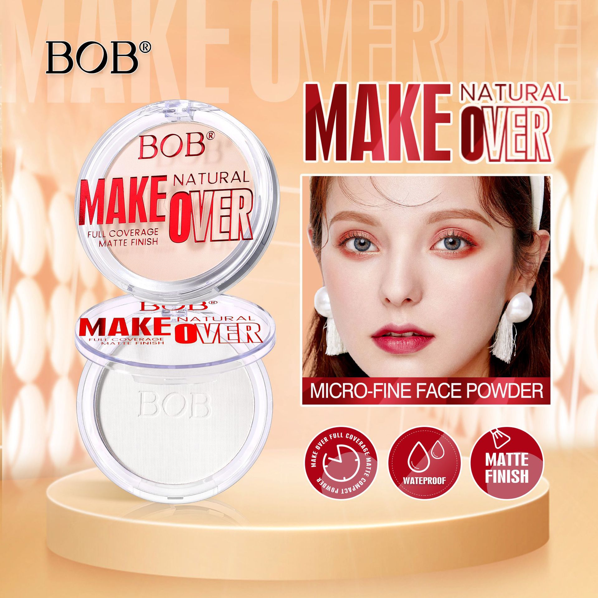 Cross-border bob waterproof naturally adherent setting powder compact pic 4