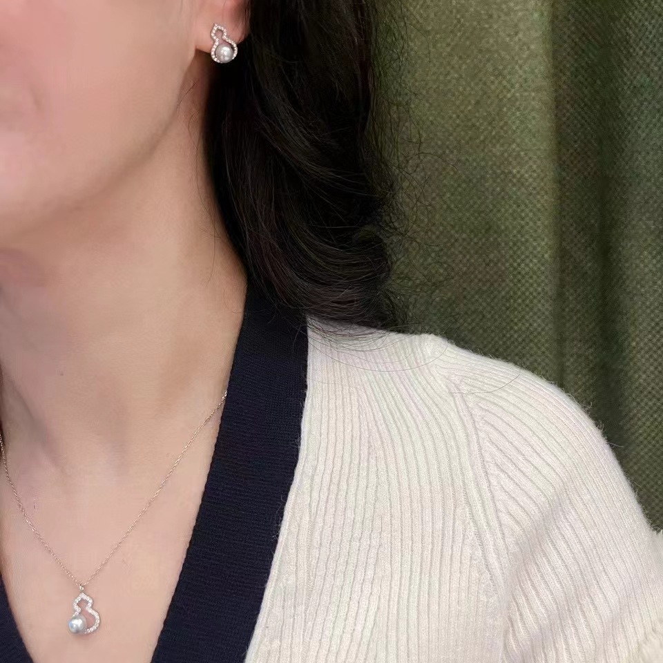 DIY珍珠耳环配件 丹桃S925银针天然珍珠葫芦珍珠耳钉托套装托女详情14