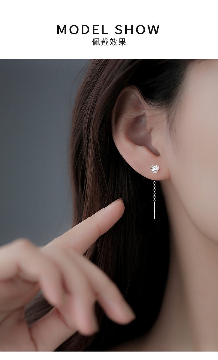 纯银锆石耳线批发爱心耳饰春夏闪钻星星耳钉高级感小众耳坠气质详情4