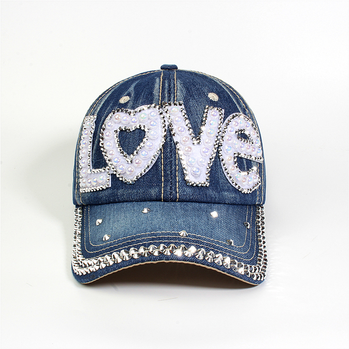 跨境外贸新款牛仔布女镶钻欧美国休闲成人棒球帽时尚洋气鸭舌帽子详情41