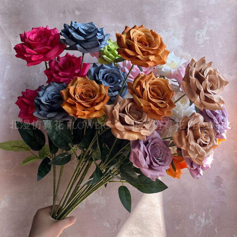 三头钻石玫瑰7头把束钻石玫瑰花婚礼堂装饰卷边钻石玫瑰花仿真花详情3