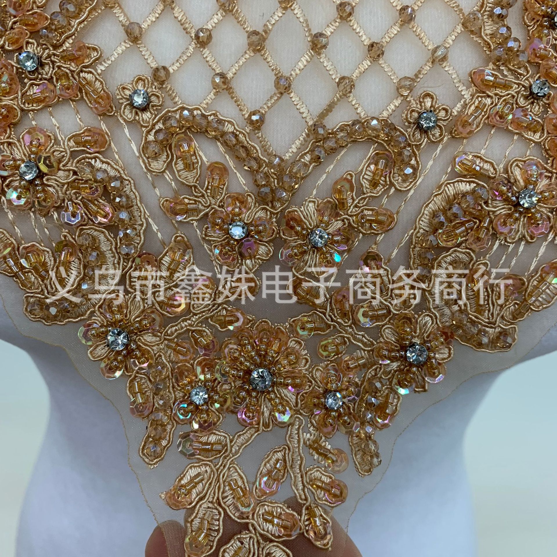 Heavy hand-sewn, beaded, diamond-encrusted, embroidered embroidered clothing accessories for wedding dresses and evening gowns pic 3