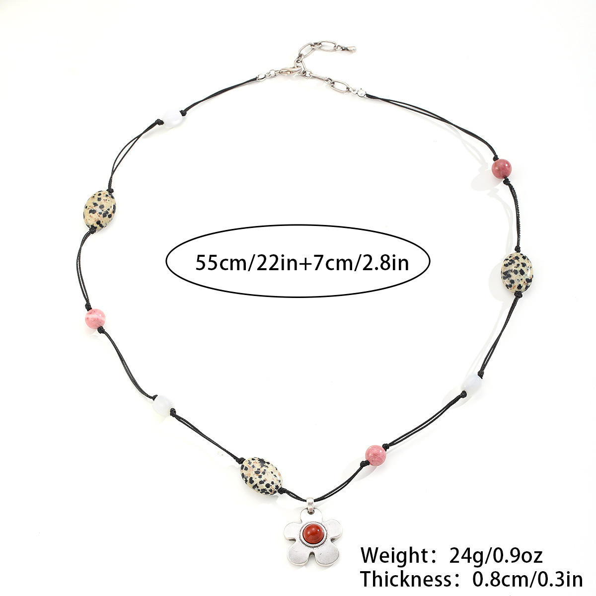 Nasha Ethnic style wax rope spotted stone flower pendant necklace design sense, niche collarbone chain, fashionable and versatile necklace pic 3