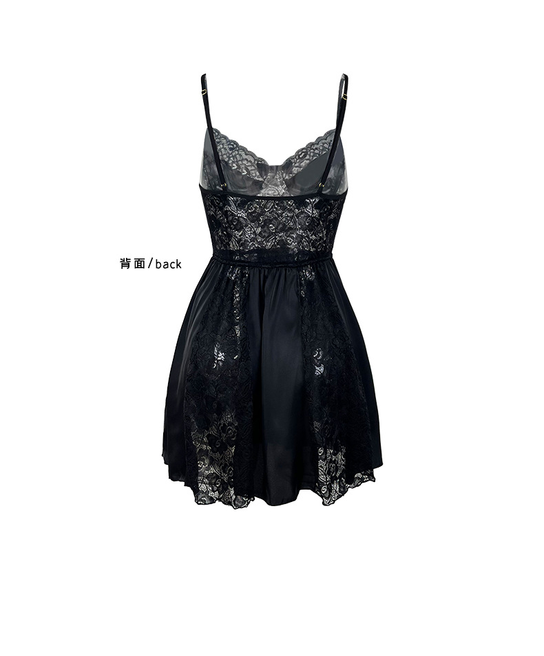 Fuente fábrica europa y américa sexy encaje patchwork satén halter vestido de dormir profundo V corto estilo blanco y negro dos colores inicio vestido 826 pic 21