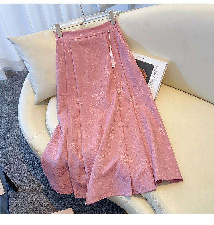 跨境货源时尚新中式提花百褶半身裙国风高腰显瘦马面长裙一件代发国潮详情15