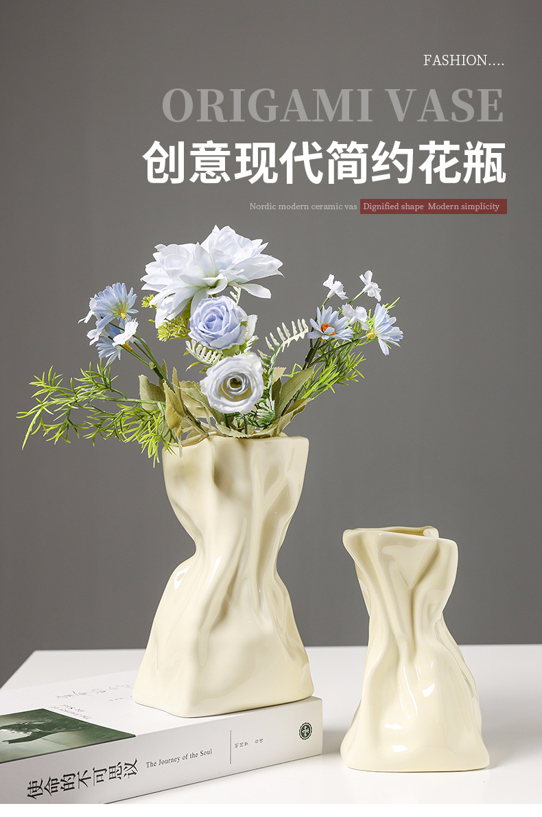 2025 New Nordic light luxury ceramic vase with a high-end feel, ins cream style, French hydroponic fresh flowers, hotel and home, living room flower arrangement, dining table decoration pic 1