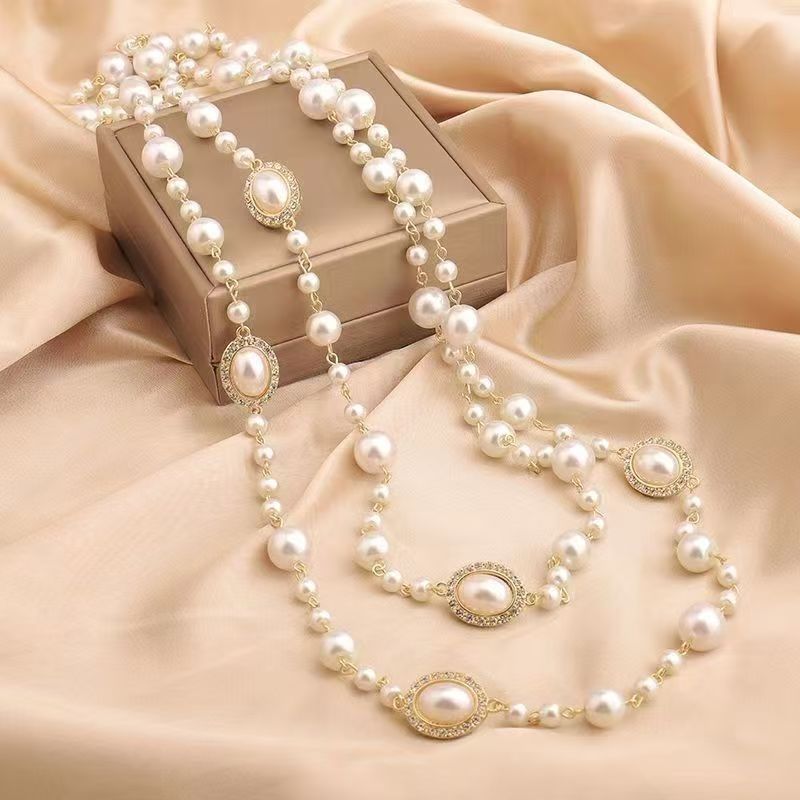 韩版新娘多层珍珠项链毛衣链长款名媛赫本同款婚纱旗袍项链配饰女详情6