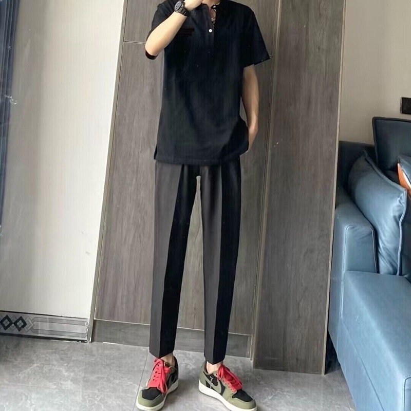Verano slim marca de moda negro samurai pantalones pequeños espíritu social chicos tendencia pies pequeños recto nueve puntos pantalones casuales hombre pic 7
