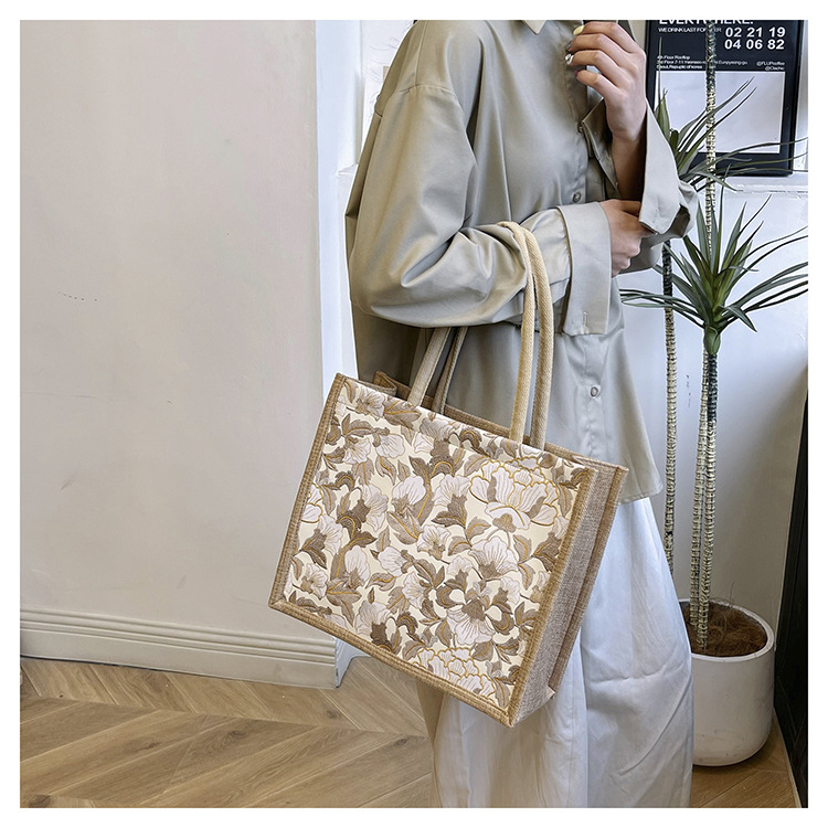 韩版文艺女包新款潮高颜值大容量棉麻时尚上班通勤手提袋便当包包详情29