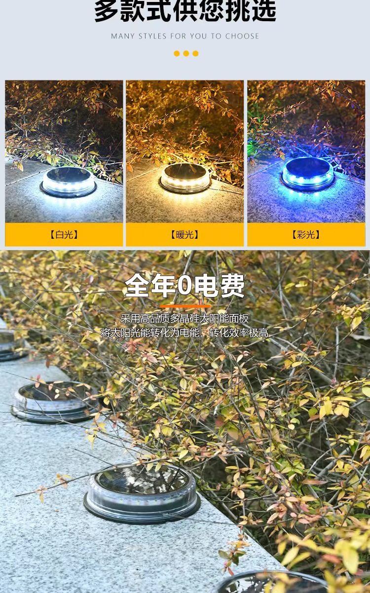 Solar waterproof ground lamp, 17LED circular lawn lamp, courtyard garden decorative lamp, landscape lamp, practical street lamp pic 3
