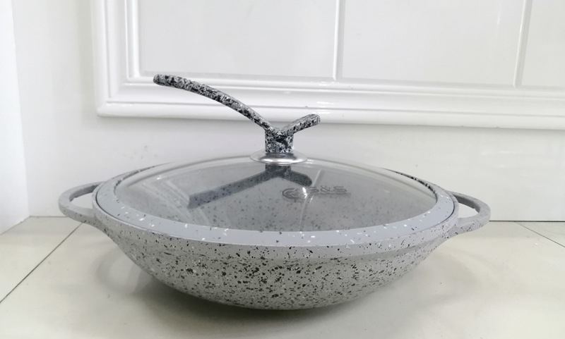 Double-ear non-stick, double-bottom granite cast aluminum wok, flat pan, hot pot, multi-functional pot, fire, electric, universal WOK pic 3