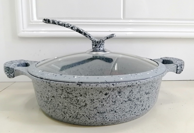 Double-ear double-bottom granite cast aluminum wok, flat pan, hot pot, multi-functional pot, induction cooker, gas universal WOK pic 1