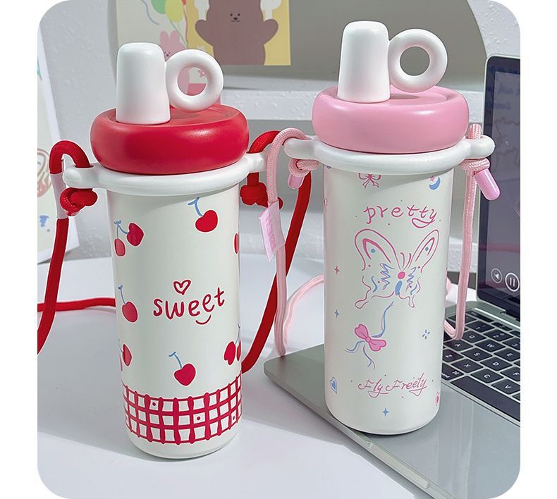 轻奢吸管保温杯女高颜值吸管杯大容量水杯背带可斜挎车载杯子便携详情21