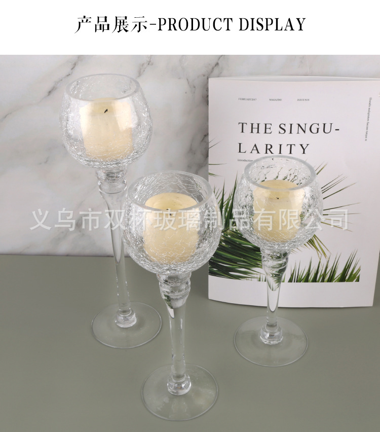 Electroplated broken gold glass candlesticks, hand-blown glass handicrafts in stock, three-piece set of European-style restaurant high-legged candlesticks pic 5