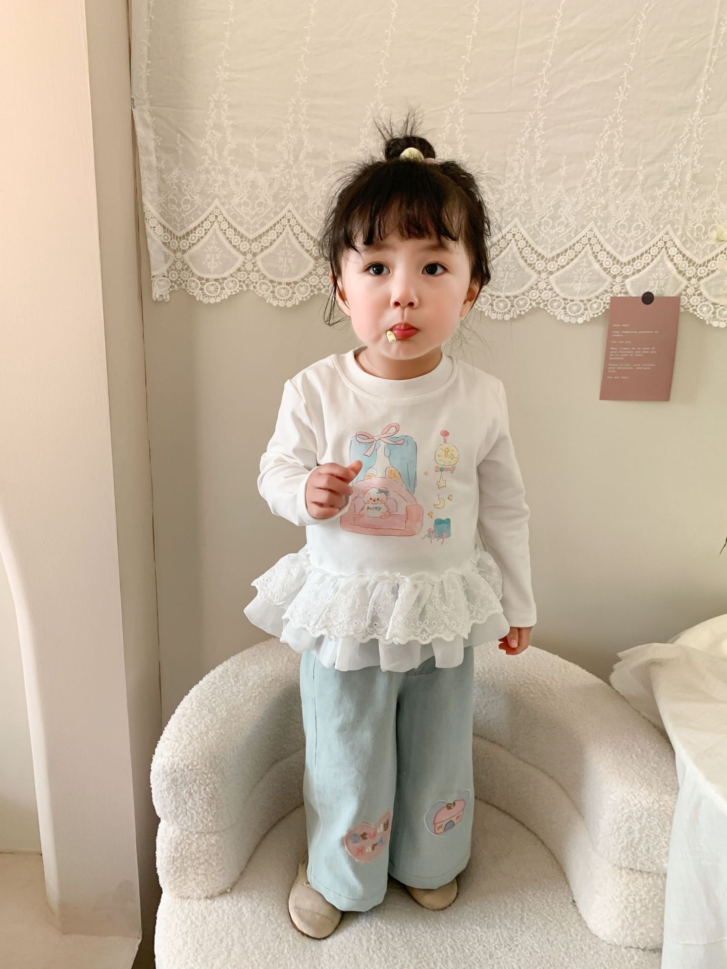 Caña pear niño niña traje primavera 2026 nuevo estilo niños korean manga larga camiseta jeans mujer bebé ropa pic 28