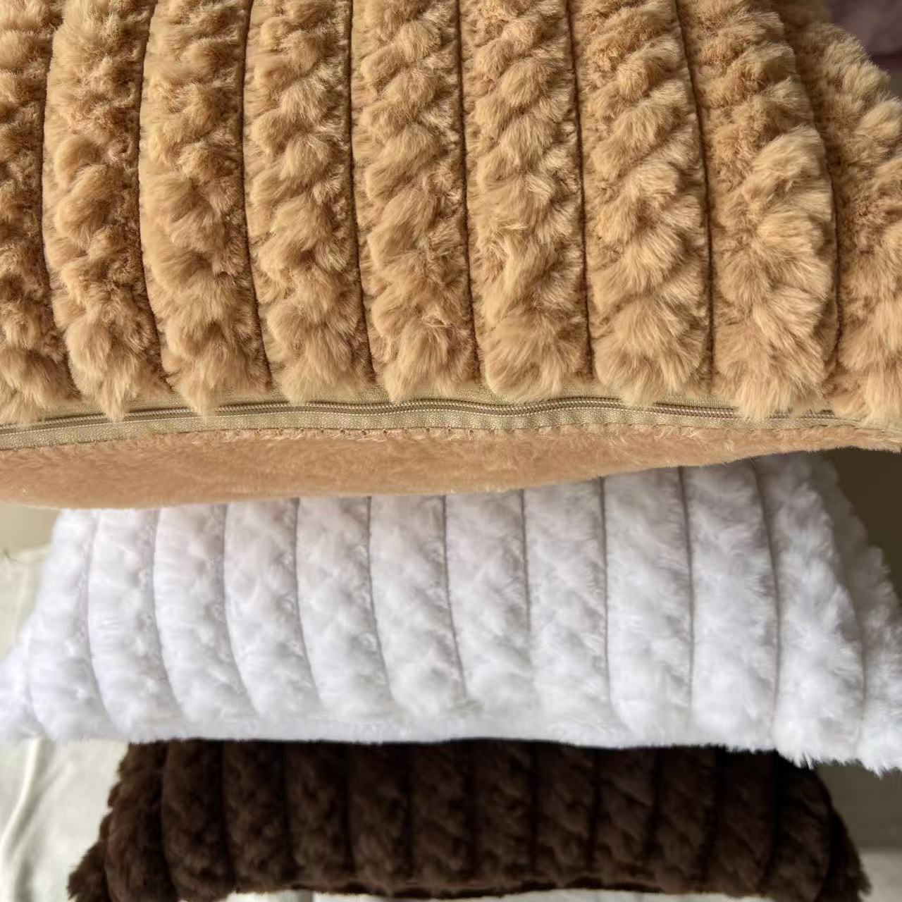 Cross-border Nordic minimalist rabbit fur striped brushed sofa pillowcase, light luxury bedroom soft and sticky cushion, home solid color cushion pic 4