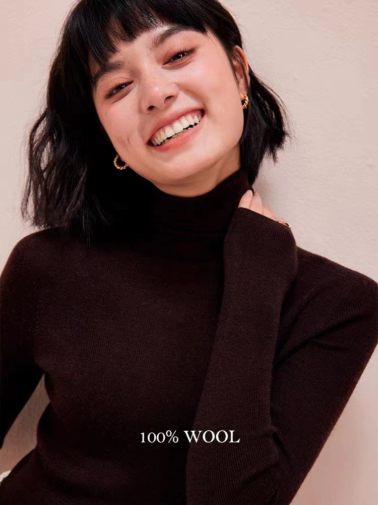 纯色18针超细无缝100羊毛高领打底衫百搭针织衫上衣女德国扬子纱详情9