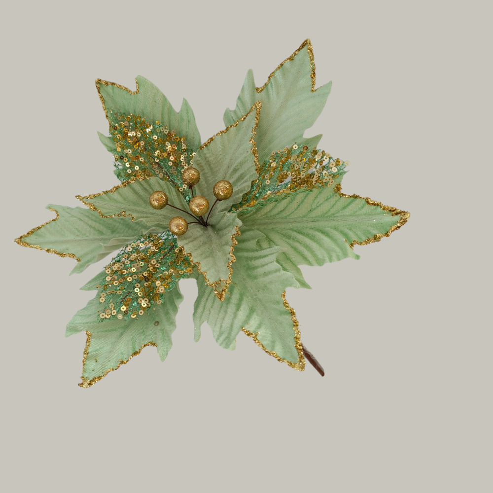 现货批发圣诞花仿真花金粉圣诞树花环配件挂件圣诞装饰花头假花详情3