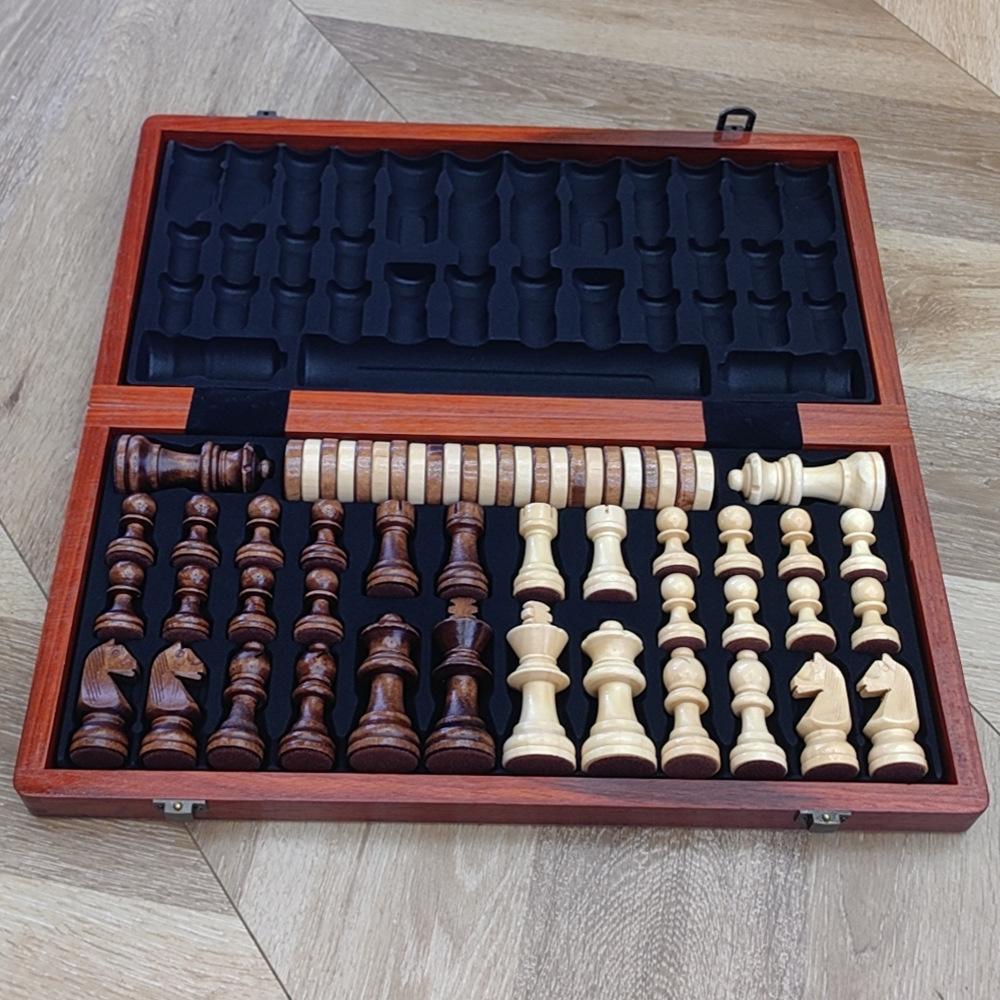 Two-in-one international chess checkers wooden board game toys with double back, non-magnetic for export pic 20