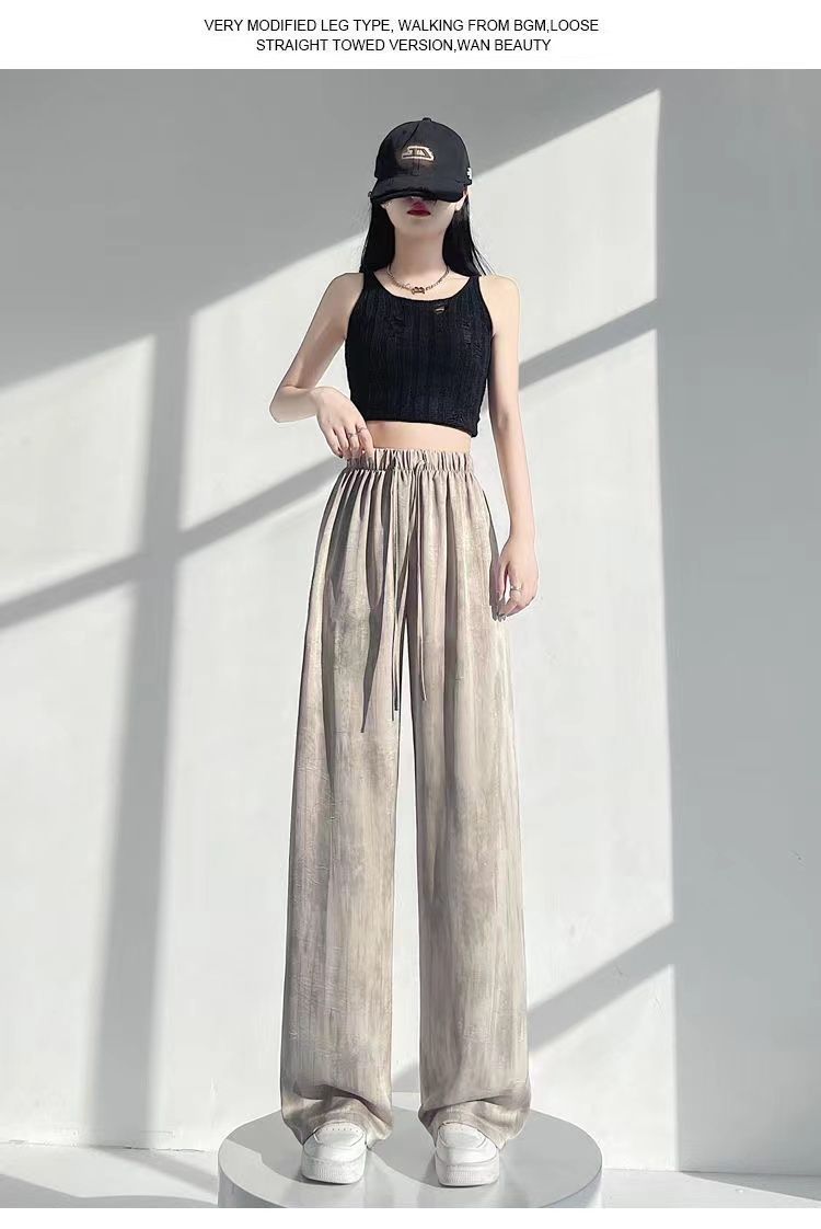 冰丝醋酸缎面扎染阔腿裤 女夏季宽松直筒垂感休闲裤 一件代发 轻松打造时尚休闲风详情31