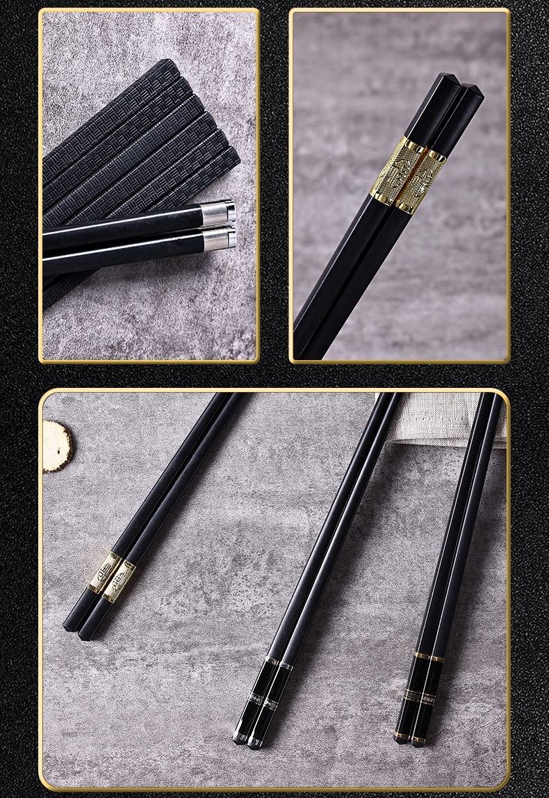 Black high-temperature resistant alloy anti-slip new household chopsticks, commercial and hotel non-fading chopsticks wholesale pic 12