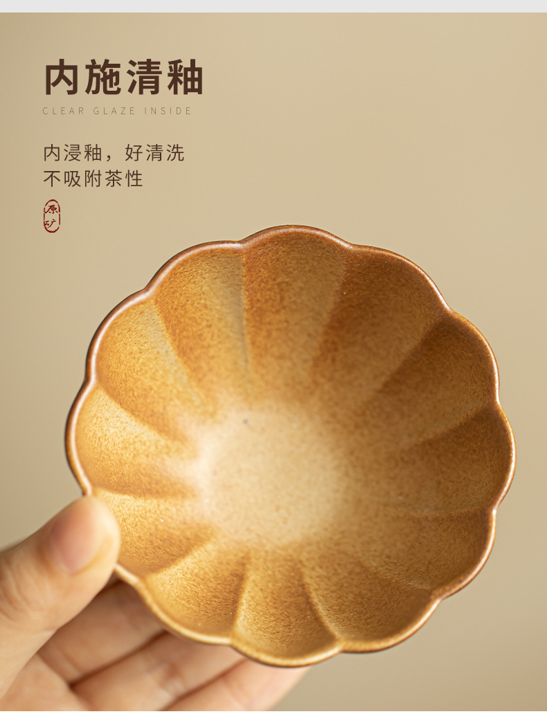 Plain pottery petal tea cup, master cup, large household coarse pottery cup, tea brewing around the stove, milk tea cup, Gongfu tea set, tasting cup pic 12
