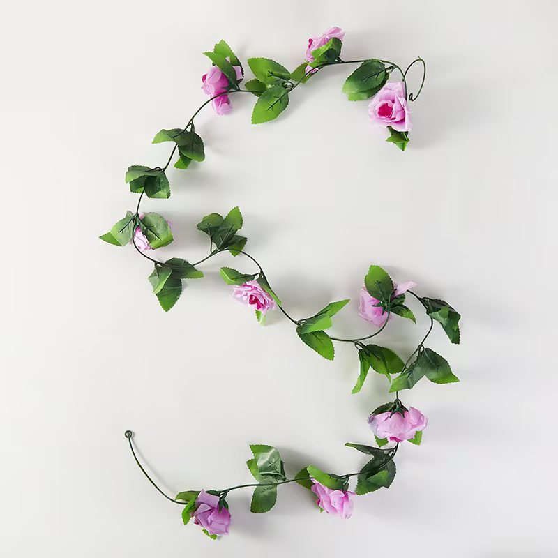 仿真九头玫瑰花藤塑料花藤条绿叶假花装饰管道装饰空调管装饰详情12