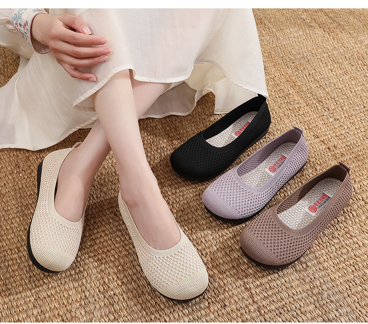 老北京布鞋女夏季飞织网面透气豆豆鞋软底软面妈妈鞋浅口镂空凉鞋详情11