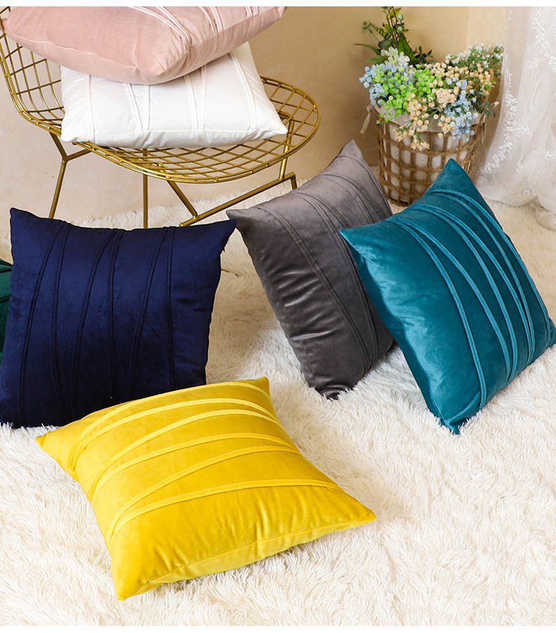 北欧荷兰绒压条抱枕套ins天鹅绒条纹靠枕床头沙发简约轻奢靠垫详情18