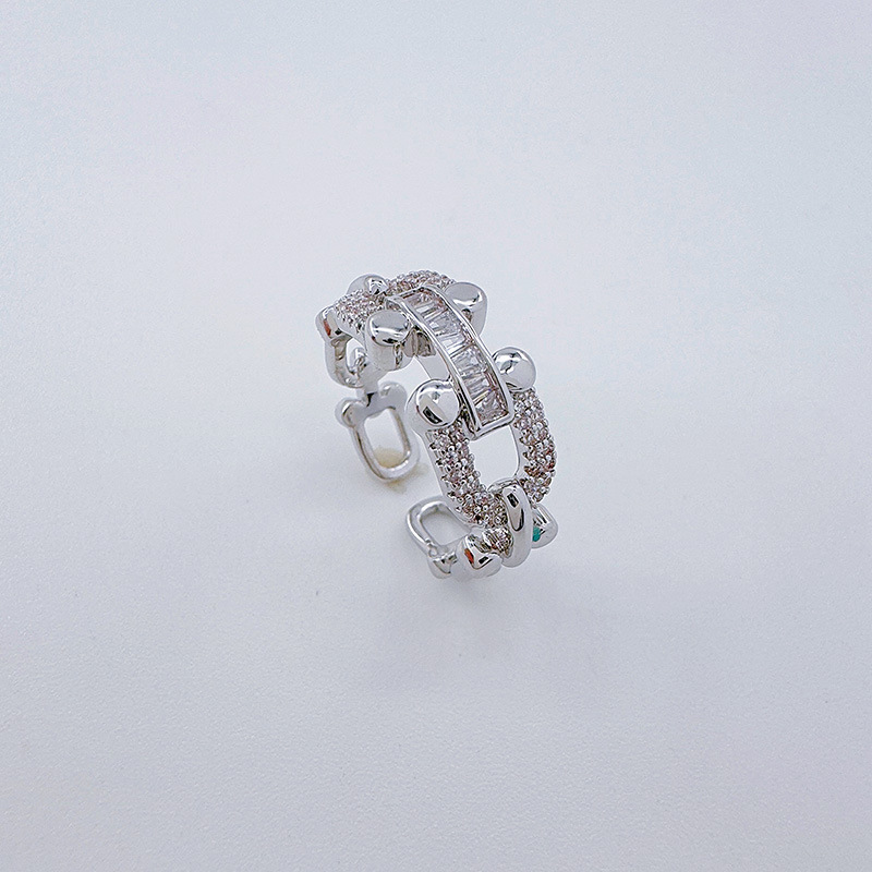 Bergamota nuevo anillo chapado en oro real calado simple europeo y americano anillo abierto hebilla de herradura personalidad hebilla de anillo versátil pic 14