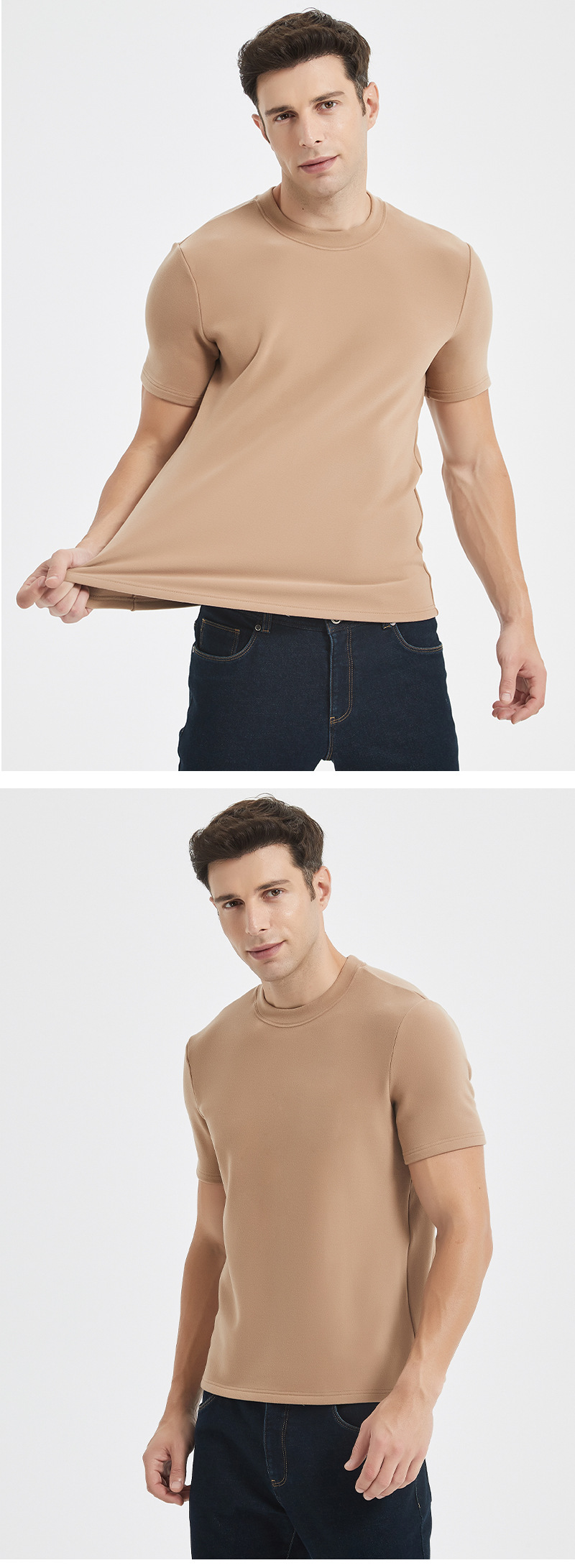 Genuine Fleece Yifei warm short-sleeved T-shirt for men, round-neck long-staple cotton acrylic 5A antibacterial winter warm T-shirt for men pic 52