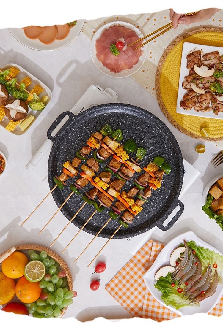 Tourmaline barbecue plate, household non-stick pan, teppanyaki Korean barbecue pot, induction cooker, gas stove, outdoor barbecue plate pic 6
