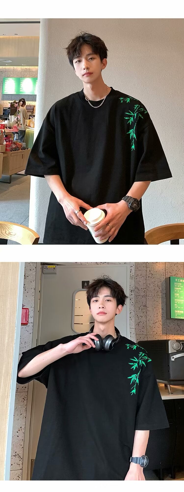 2024 bambú bordado manga corta camiseta verano nueva versión coreana holgada tendencia versátil casual hombre top moda nacional pic 6