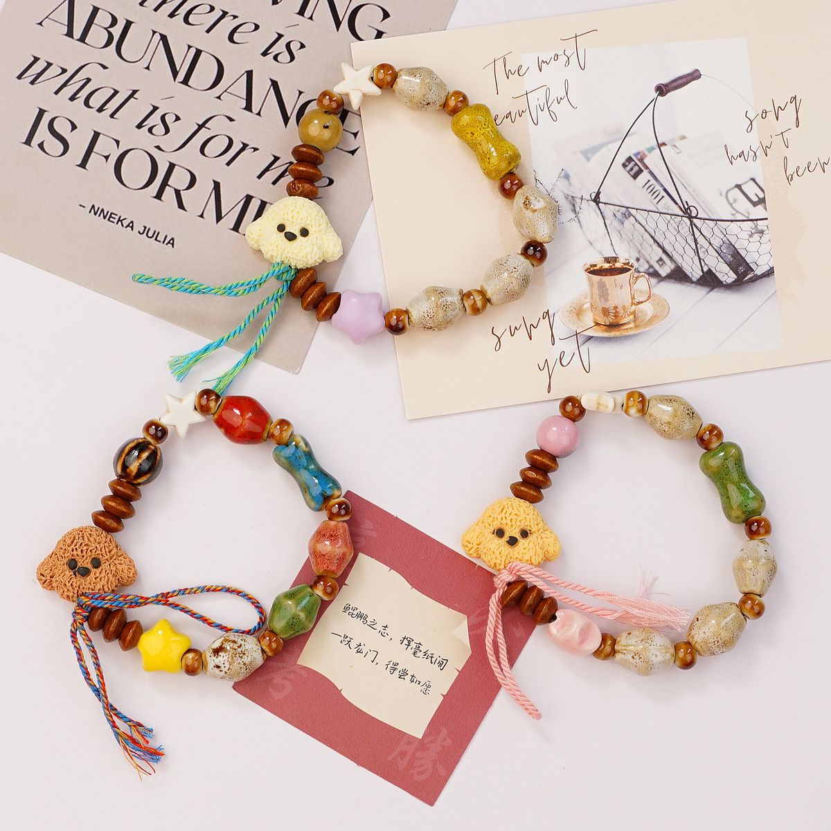 Jingdezhen original ceramic bracelet, cartoon teddy dog, cute summer best friend bracelet, live-streaming stall, wholesale supply pic 1