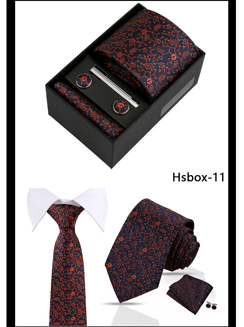 男士商务佩斯利领带口袋巾礼盒套装结婚礼服红色7.5cm手工打结领带配饰详情13