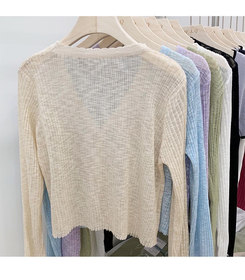 针织冰丝开衫长袖夏季黑色春秋薄款外搭短款空调衫披肩上衣女详情6