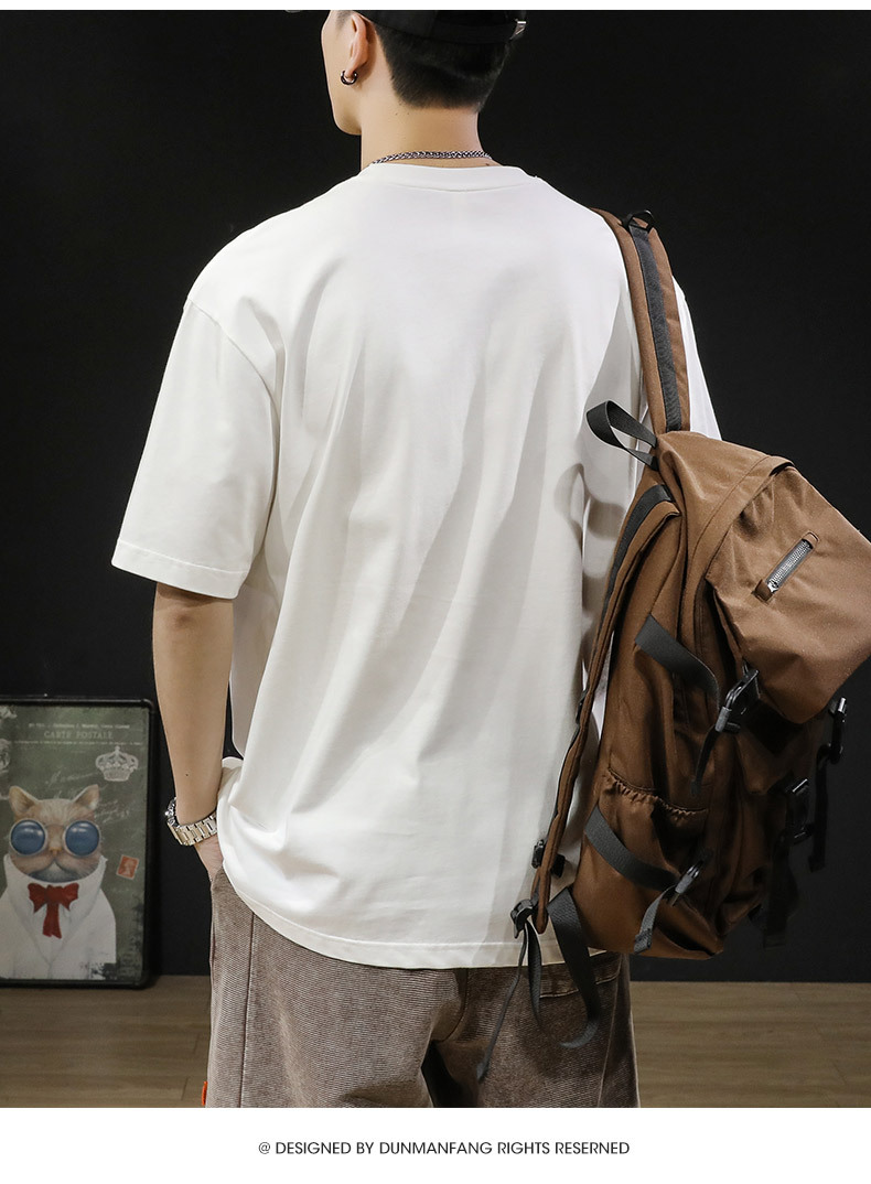 Verano nuevo pound manga corta camiseta hombre holgado tallas grandes marca de moda versátil cuello redondo medio puño bolsa decorativa cuerpo pic 10