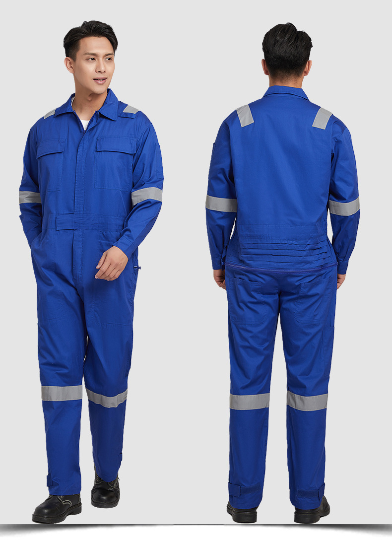 夏季纯棉连体工作服男长袖薄款全棉连体服套装反光条海运船员工服详情13