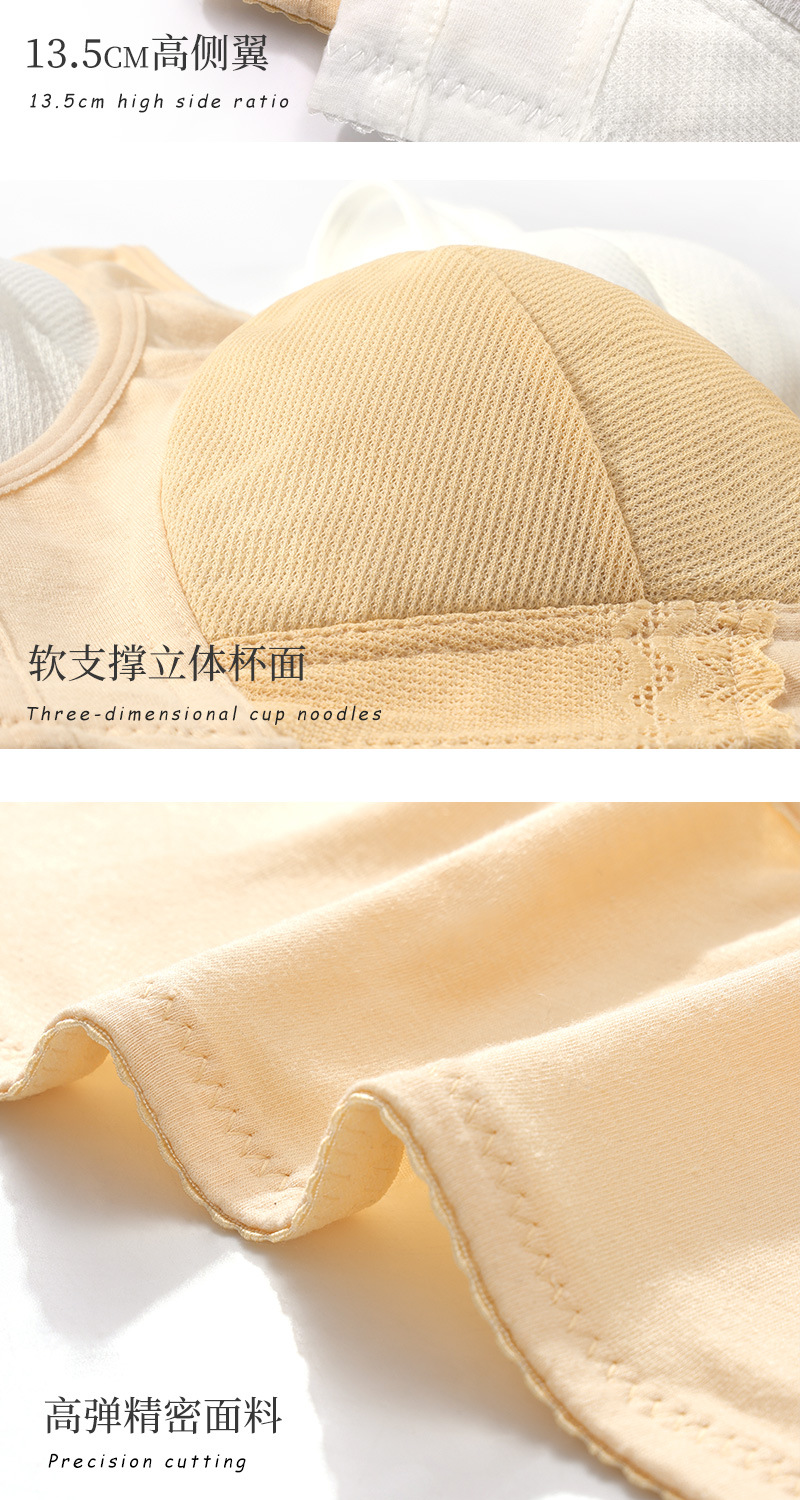 新款软棉薄杯前扣中老年内衣女士蕾丝无钢圈背心式超大码文胸详情18