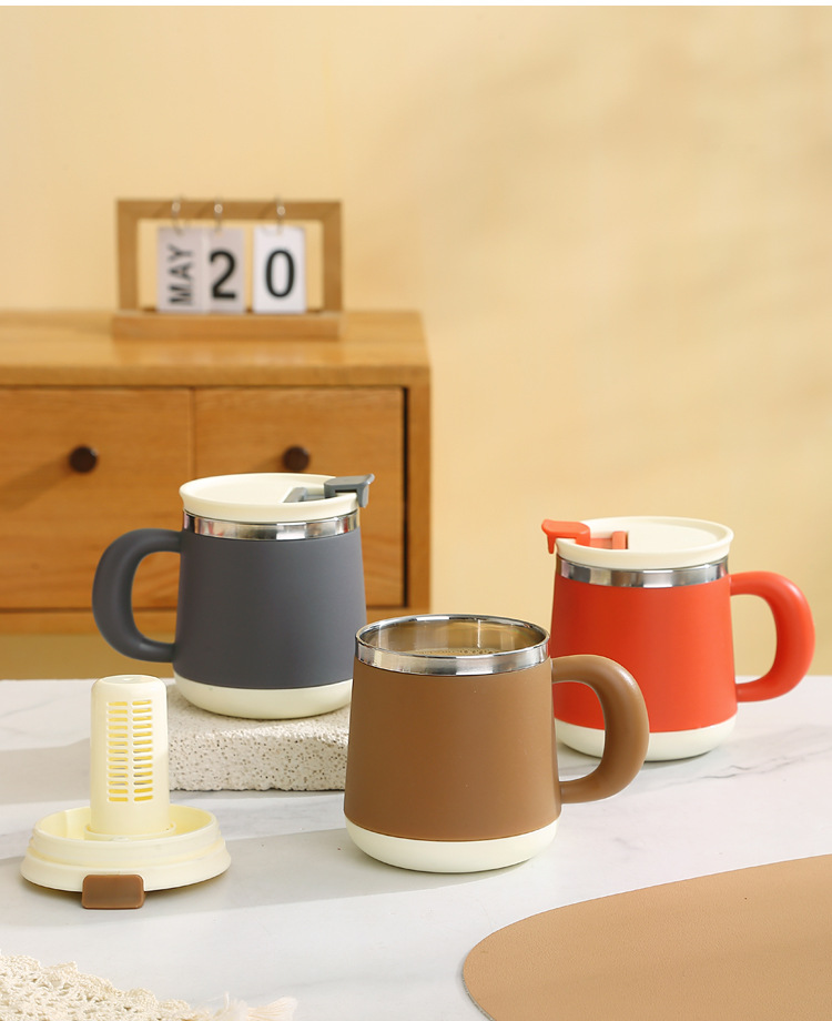 Stainless steel tea cup, mug, high appearance level water cup, tea water separation cup, large capacity, can be connected to hot water, insulated cup pic 18