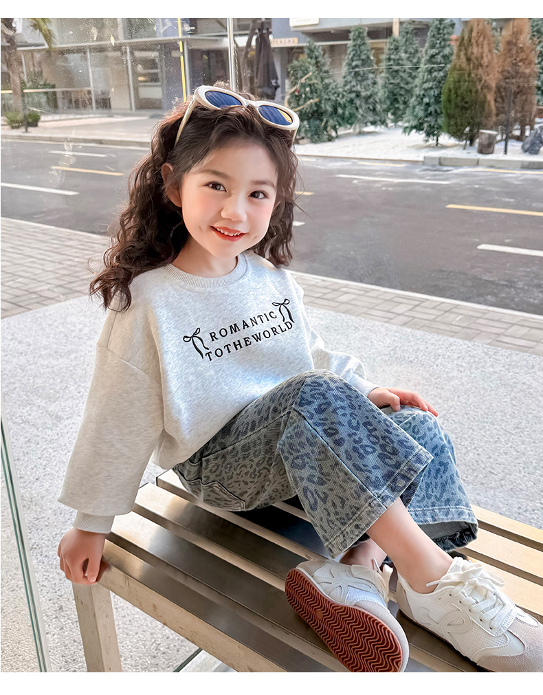 女童裤子2025新款儿童春装春秋季洋气时髦牛仔裤女宝宝豹纹阔腿裤详情16